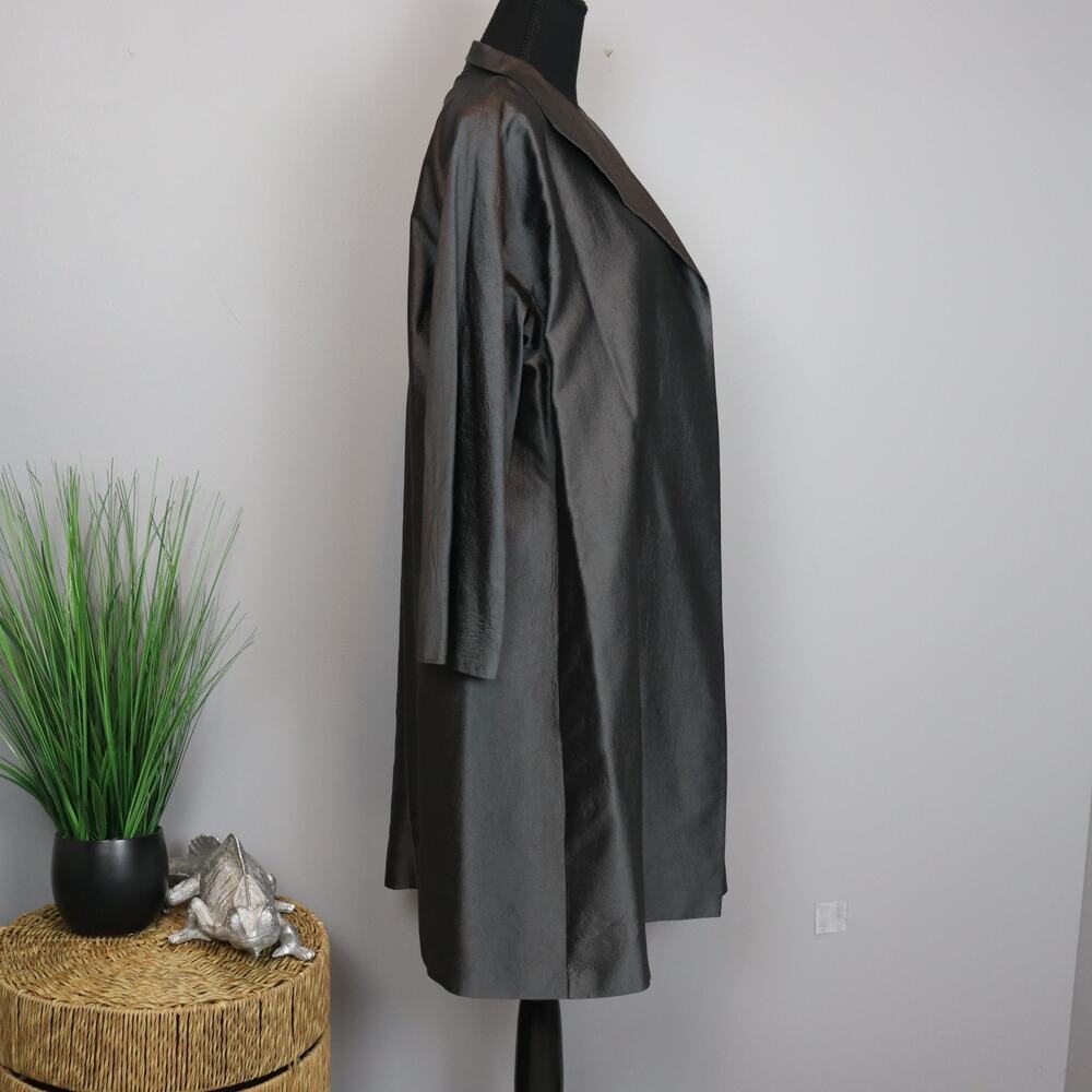 Eileen Fisher Silk Duster Coat Large Gray Womens Shimmer Evening Jacket - Picture 2 of 6